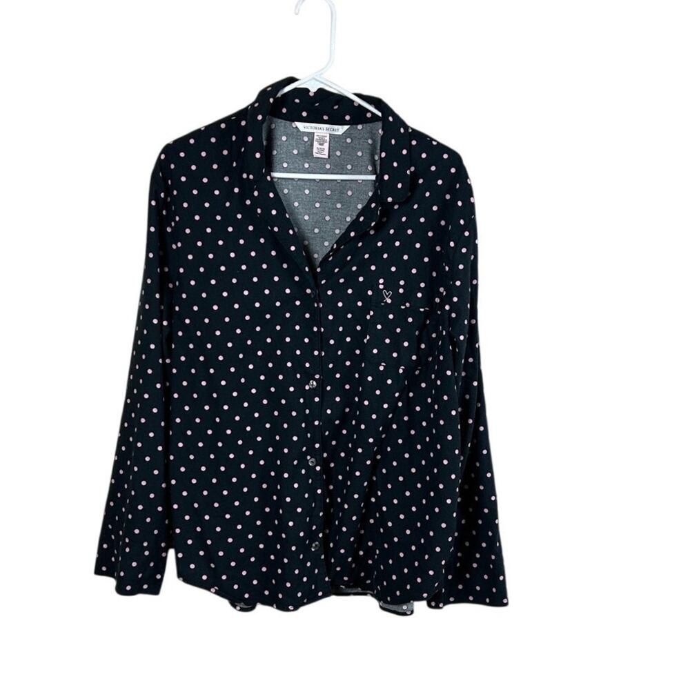 Victoria's Secret black and pink polka dot button-down pajama top size XL